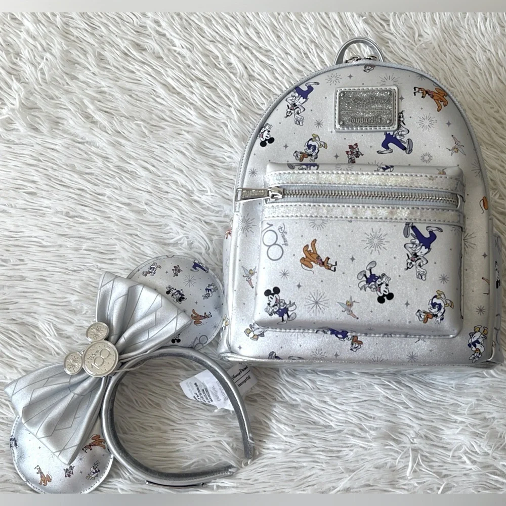 2pc NWT Disney 100 Celebration Mickey & Friends Loungefly Mini Backpack retired